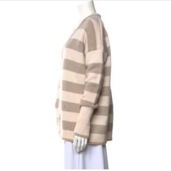 La Ligne Martha Cardigan Size Small Striped Wool Cashmere Sweater Nude Tan - Picture 3 of 11
